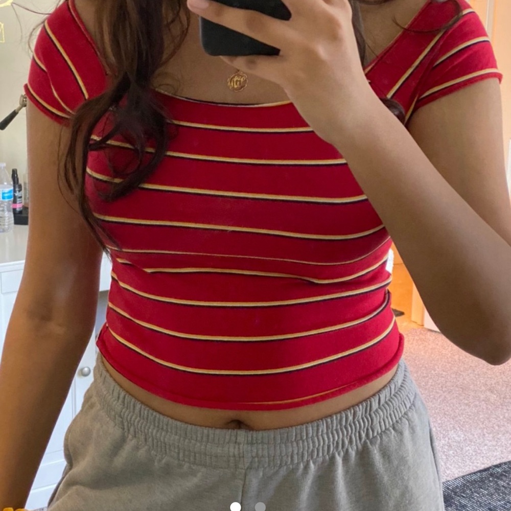 red off the shoulder top